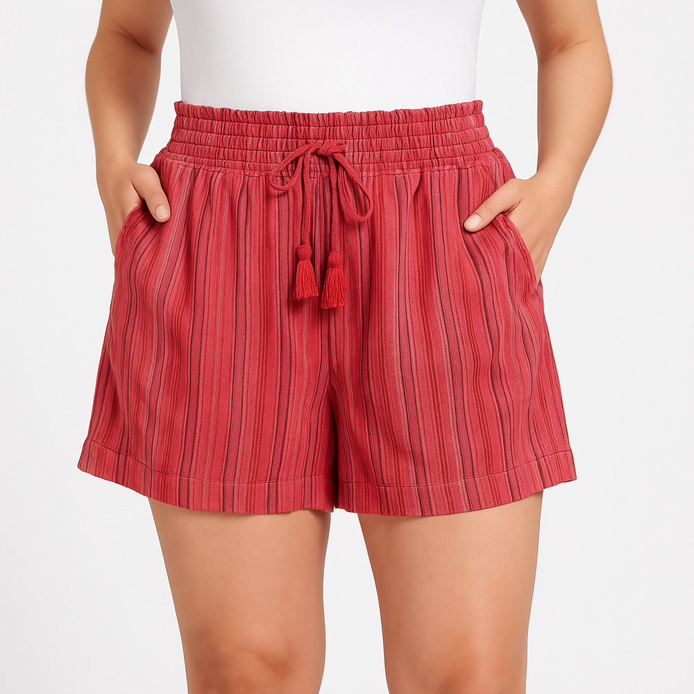 Briggs Shorts Size XL Red Striped Pattern Tassel Drawstring Pockets Linen Blend - Picture 2 of 15